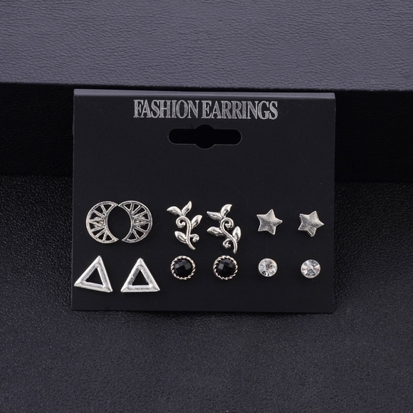 **SIOBHAN* 12-Pc Silver Stud Fashion Earring Set - Picture 1 of 8